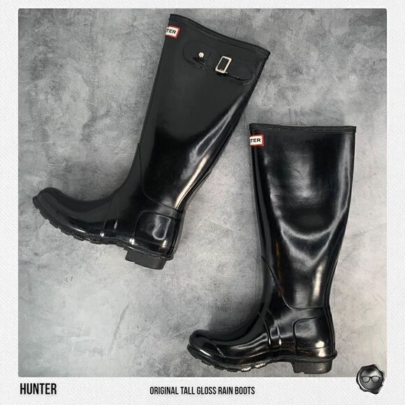 HUNTER ORIGINAL TALL RAIN BOOTS IN GLOSS BLACK WOMEN’S SHOE SIZE EU 36 BOOTS - Picture 3 of 16